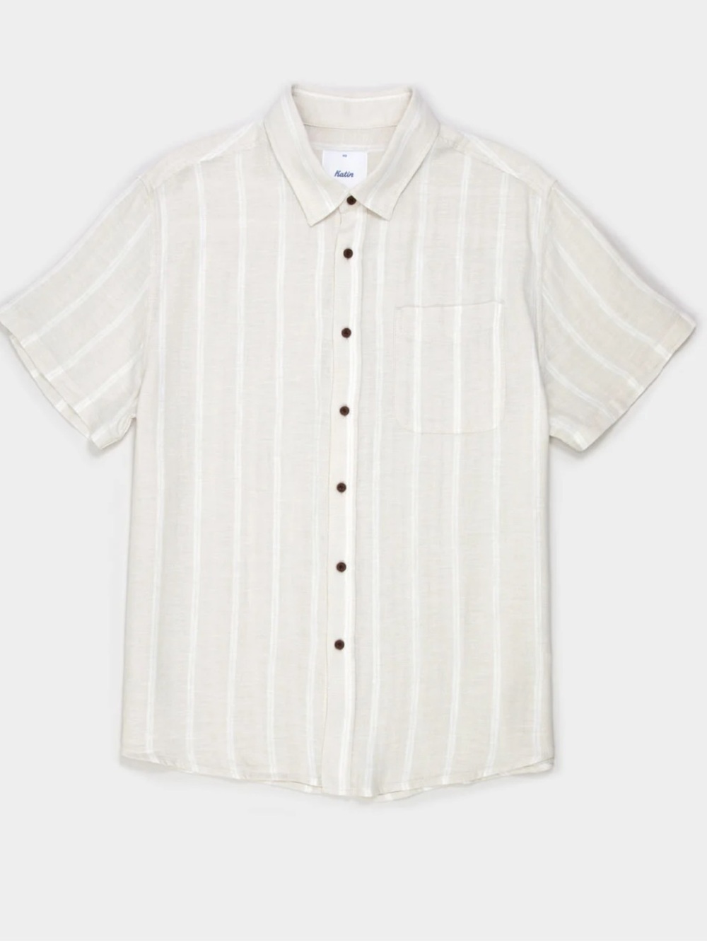 KATIN Alan Mens Button Up Shirt Men's Short-Sleeve Cream Stripe medium